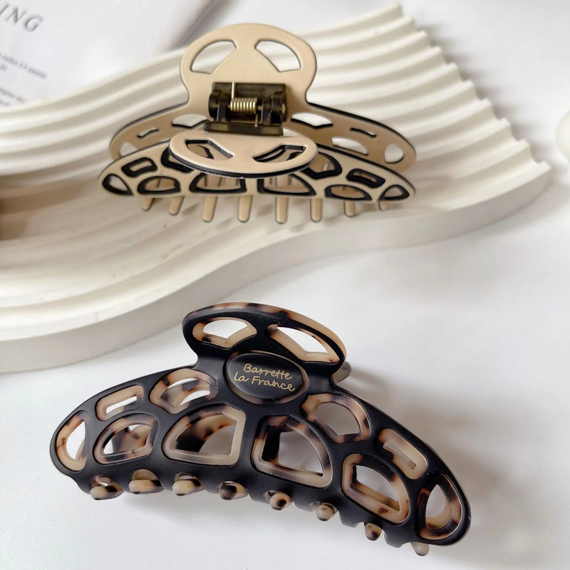 Vairumtirdzniecība franču klasiskās 10 cm lielas acetāta matu sprādzes ar spīlēm, kompozīta dobas augstas tekstūras haizivs matu sprādzes meitenēm