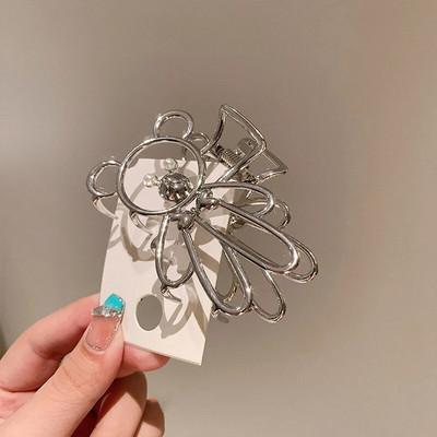 Κλιπ μαλλιών Hollow Bear Crab Clip για κορίτσια Μεταλλικό μαργαριτάρι Χαριτωμένο κλιπ για μαλλιά Κορεάτικα γυναικεία αξεσουάρ μαλλιών 2023 Μοντέρνα στολίδια μαλλιών
