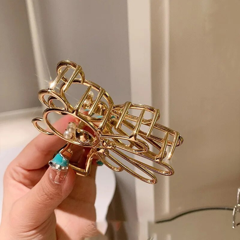 Dobu lāču krabju matu sprādzes meitenēm, metāla pērle, jauka matu spīle, korejiešu sieviešu matu aksesuāri 2023. g. moderni matu rotājumi