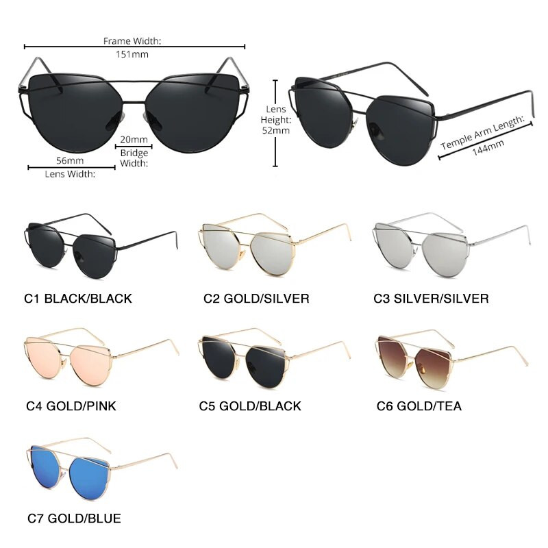 HOOBAN Класически слънчеви очила с котешко око Дамски модни метални големи слънчеви очила Cateye за дами Ретро огледални сенки Oculos UV400