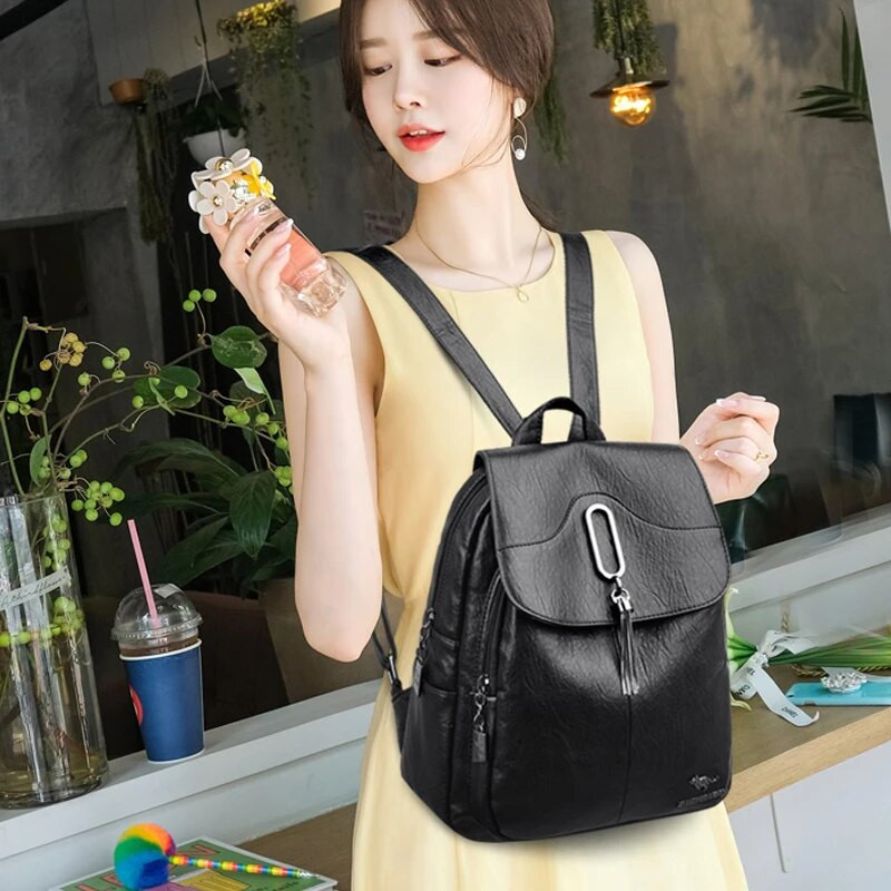 Модна дамска туристическа раница Висококачествена издръжлива мека кожена раница за пазаруване Голям капацитет Дамска дневна раница SAC