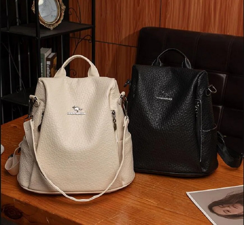 Гореща разпродажба Модна раница за пътуване с голям капацитет против кражба Дамски висококачествени меки кожени чанти за през рамо Ученически раници