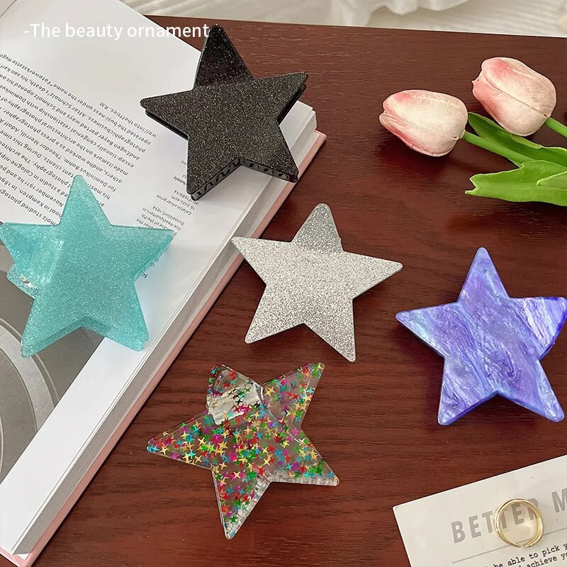 Ацетатна пентаграма Y2k модна голяма петолъчка модна блестяща звезда щипка за коса нокът оцетна киселина щипка за акула аксесоари за коса