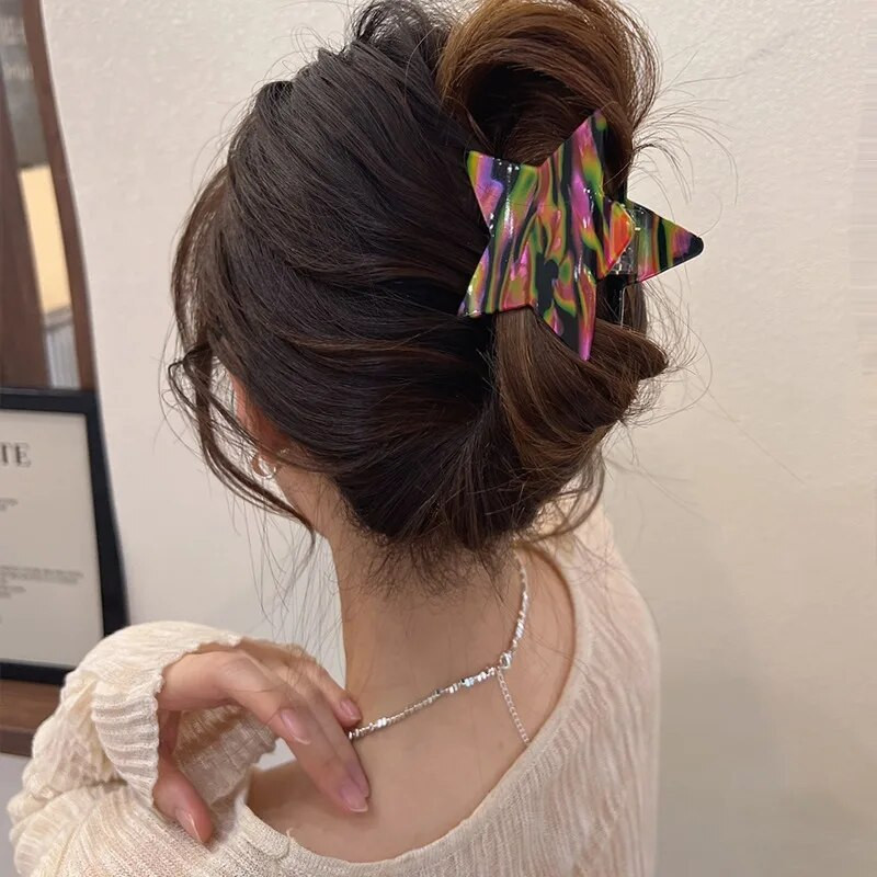 Ацетатна пентаграма Y2k модна голяма петолъчка модна блестяща звезда щипка за коса нокът оцетна киселина щипка за акула аксесоари за коса