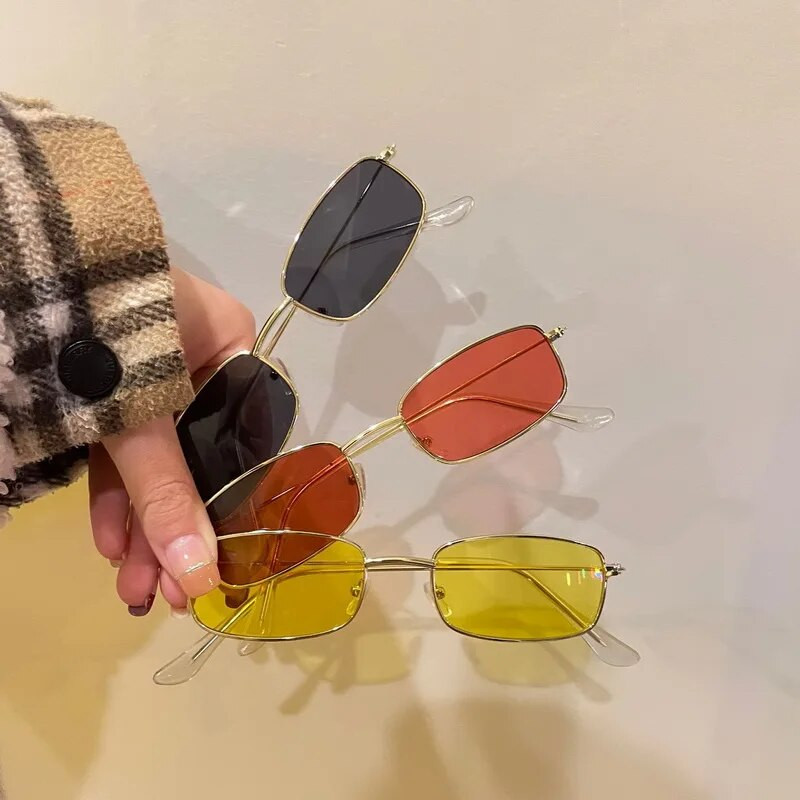 Mood Retro metallist raam Värvilised objektiivid Päikeseprillid Vintage Väike Ruut Ristkülik Päikeseprillid Mehed Naiste UV400 Prillid Prillid