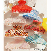 HANGZHI New French Grid Stripe Cream Floral Acetate Hair Clip Shark φουρκέτα ρετρό μοντέρνα αξεσουάρ μαλλιών για γυναίκες κορίτσια 2021