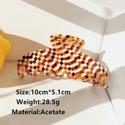 HANGZHI New French Grid Stripe Cream Floral Acetate Hair Clip Shark φουρκέτα ρετρό μοντέρνα αξεσουάρ μαλλιών για γυναίκες κορίτσια 2021