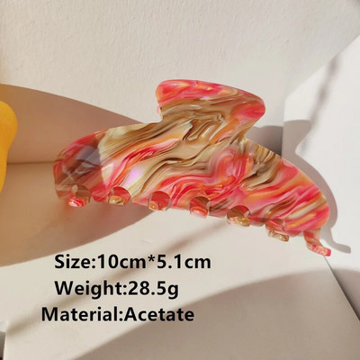 HANGZHI New French Grid Stripe Cream Floral Acetate Hair Clip Shark φουρκέτα ρετρό μοντέρνα αξεσουάρ μαλλιών για γυναίκες κορίτσια 2021