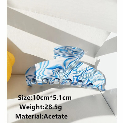 HANGZHI New French Grid Stripe Cream Floral Acetate Hair Clip Shark φουρκέτα ρετρό μοντέρνα αξεσουάρ μαλλιών για γυναίκες κορίτσια 2021