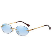 Ρετρό οβάλ γυαλιά ηλίου Rimless Ανδρικό μπλε καθρέφτης χρυσό μεταλλικό ανδρικά γυαλιά στρογγυλά γυναικεία χωρίς σκελετό UV400