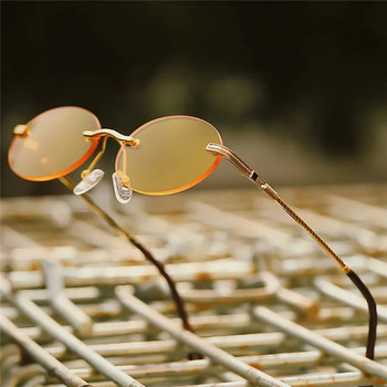 Ρετρό οβάλ γυαλιά ηλίου Rimless Ανδρικό μπλε καθρέφτης χρυσό μεταλλικό ανδρικά γυαλιά στρογγυλά γυναικεία χωρίς σκελετό UV400