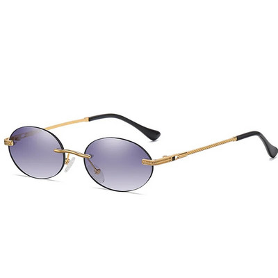 Ρετρό οβάλ γυαλιά ηλίου Rimless Ανδρικό μπλε καθρέφτης χρυσό μεταλλικό ανδρικά γυαλιά στρογγυλά γυναικεία χωρίς σκελετό UV400