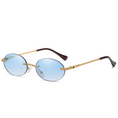 Ρετρό οβάλ γυαλιά ηλίου Rimless Ανδρικό μπλε καθρέφτης χρυσό μεταλλικό ανδρικά γυαλιά στρογγυλά γυναικεία χωρίς σκελετό UV400