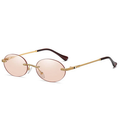 Ρετρό οβάλ γυαλιά ηλίου Rimless Ανδρικό μπλε καθρέφτης χρυσό μεταλλικό ανδρικά γυαλιά στρογγυλά γυναικεία χωρίς σκελετό UV400