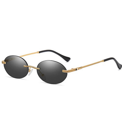 Ρετρό οβάλ γυαλιά ηλίου Rimless Ανδρικό μπλε καθρέφτης χρυσό μεταλλικό ανδρικά γυαλιά στρογγυλά γυναικεία χωρίς σκελετό UV400