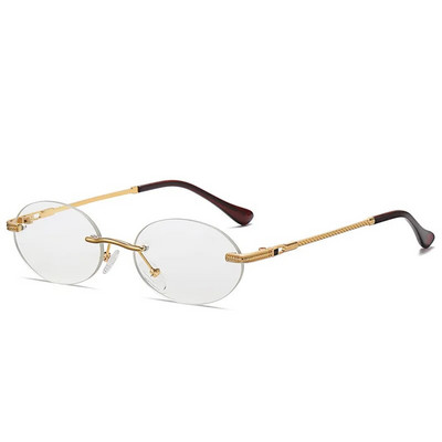 Ρετρό οβάλ γυαλιά ηλίου Rimless Ανδρικό μπλε καθρέφτης χρυσό μεταλλικό ανδρικά γυαλιά στρογγυλά γυναικεία χωρίς σκελετό UV400