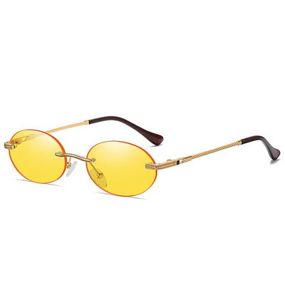 Ρετρό οβάλ γυαλιά ηλίου Rimless Ανδρικό μπλε καθρέφτης χρυσό μεταλλικό ανδρικά γυαλιά στρογγυλά γυναικεία χωρίς σκελετό UV400