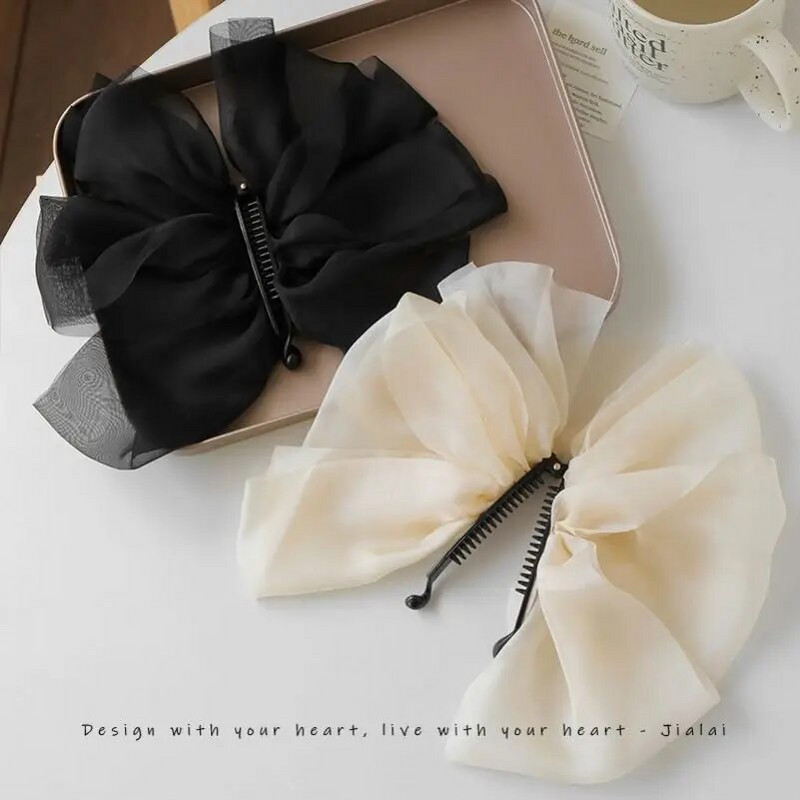 Нова шифонена щипка с панделка Бананова щипка Висока конска опашка Щипка за захващане на косата Женска реколта Вертикална щипка Горна щипка с нокти Шапка за глава Жена 2023 Нова