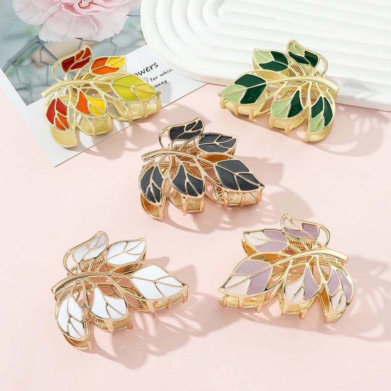 Бохемски арт стил Нокът за коса Творчески цветни щипки за коса с листа от растения за жени Момиче Нокът с опашка Летни сладки аксесоари за коса