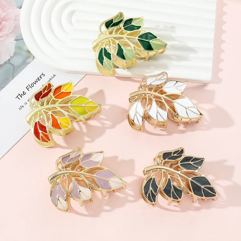 Бохемски арт стил Нокът за коса Творчески цветни щипки за коса с листа от растения за жени Момиче Нокът с опашка Летни сладки аксесоари за коса