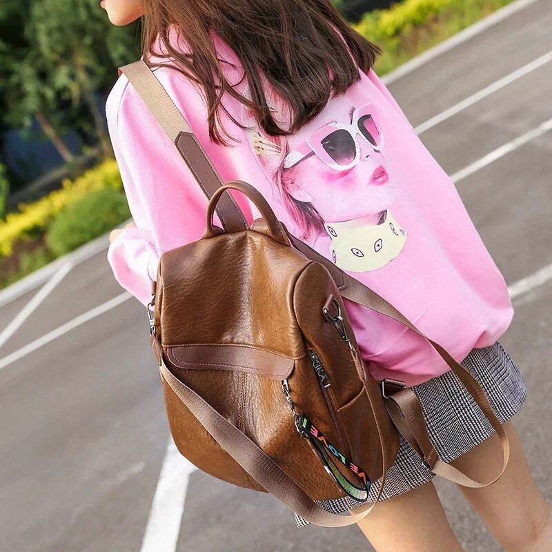 Дамски раници против кражба, многофункционална дамска раница от PU кожа, ученическа чанта за тийнейджърки, раница Kawaii, дамски чанти