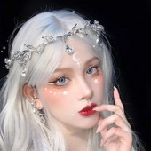 Ameliebridal Μεγάλο κρεμαστό κόσμημα από στρας και Διακόσμηση με πέτρινο μολύβδινο Μπροστινό στεφάνι Bride Princess Headband Tiara για κορίτσια 2023 Νέα