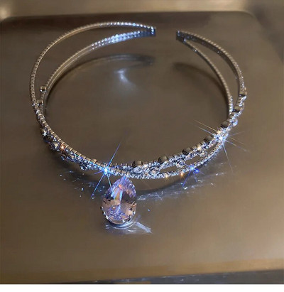Ameliebridal Μεγάλο κρεμαστό κόσμημα από στρας και Διακόσμηση με πέτρινο μολύβδινο Μπροστινό στεφάνι Bride Princess Headband Tiara για κορίτσια 2023 Νέα