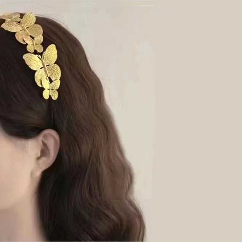 Луксозни ленти за коса с пеперуди за жени Винтидж ленти за коса с обръчи за глава Булки Сватба Абитуриентски бал Бижута Аксесоари за коса