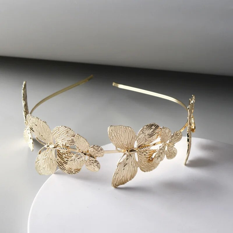 Луксозни ленти за коса с пеперуди за жени Винтидж ленти за коса с обръчи за глава Булки Сватба Абитуриентски бал Бижута Аксесоари за коса