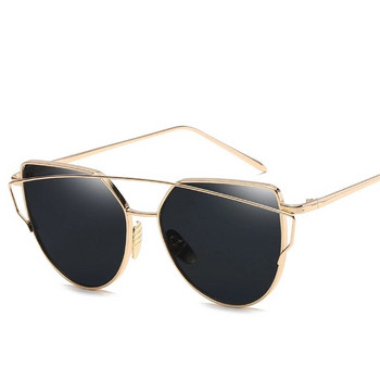 Нови модни слънчеви очила с котешко око Дамски дизайн на луксозна марка Огледални лещи Винтидж слънчеви очила Розово злато Метални UV400 oculos
