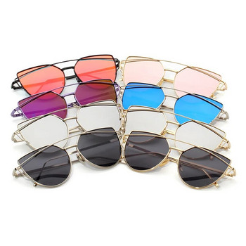 Нови модни слънчеви очила с котешко око Дамски дизайн на луксозна марка Огледални лещи Винтидж слънчеви очила Розово злато Метални UV400 oculos