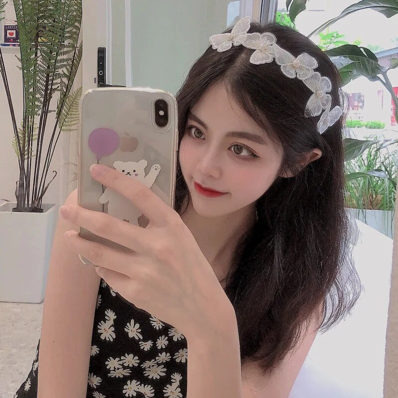 Fairy Embroidery Butterfly Crystal Pearl Peapaelad Naistele Tüdrukutele Lilled Juuste Aksessuaarid Värvilised juuksepaelad, peaümbrisega juuksepael