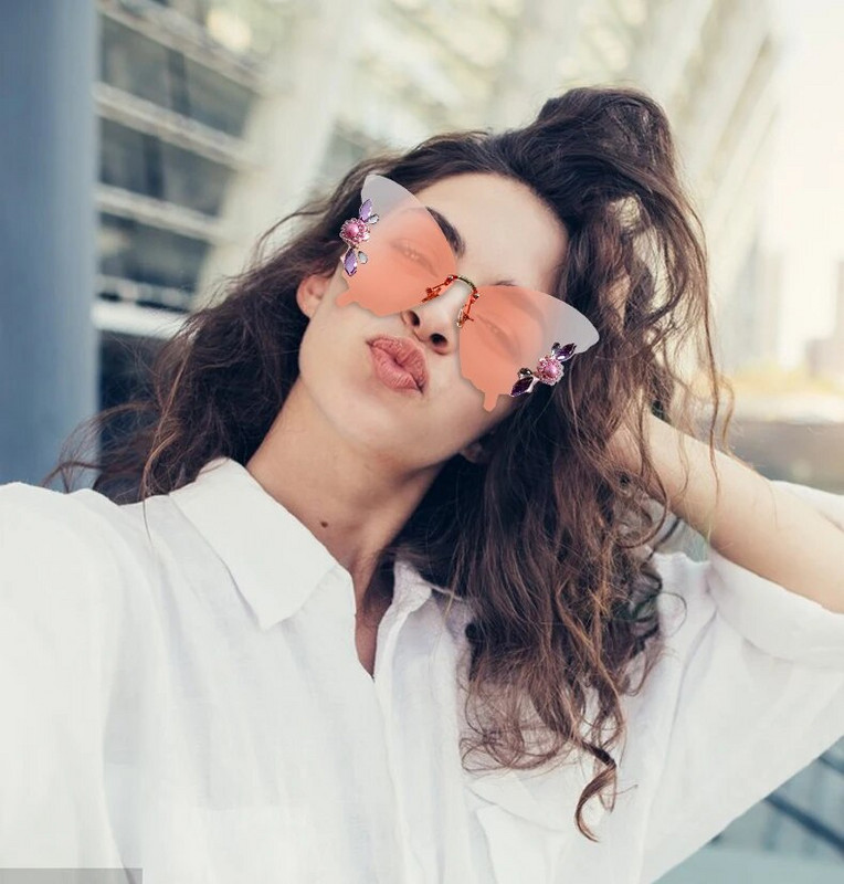 iboode Butterfly kujuga päikeseprillid Teemantraamita päikeseprillid Naistele Tüdrukutele Exaggerat Frame Moodsad retro vintage prillid