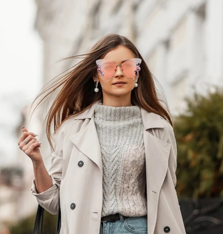 iboode Butterfly kujuga päikeseprillid Teemantraamita päikeseprillid Naistele Tüdrukutele Exaggerat Frame Moodsad retro vintage prillid