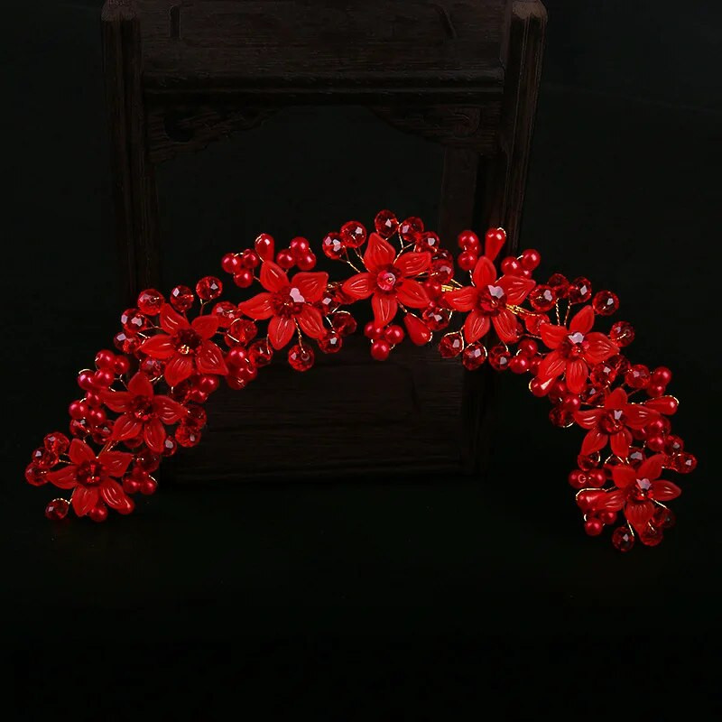 Кристална перлена лента за коса Булчински цветен венец Корона Сватбена рокля Шапки Детски венец Аксесоари за глава