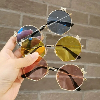 Нови модни детски слънчеви очила, момчета и момичета, анти-UV слънчеви очила, бебе, сладък лък, малко момиче, очила с черупки, очила с метална рамка