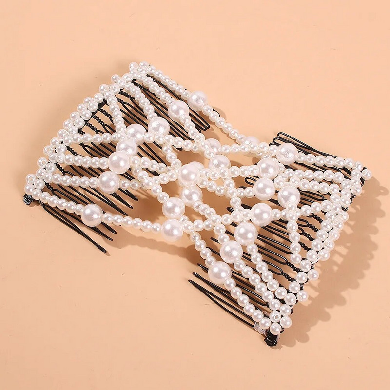 Булчински сватбени гребени за коса Бели перлени дизайни Сребърни метални шапки за жени Шаферки Оформяне на прическа Аксесоари за бижута