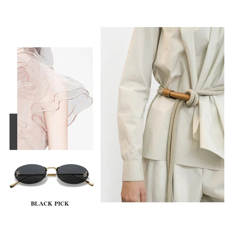 Нови дамски слънчеви очила Y2k лещи Сенки за котешки очи Очила без рамки Ретро очила с букви Луксозни винтидж слънчеви очила Абажури Аксесоари