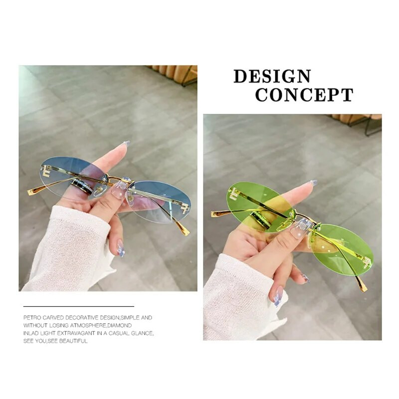 Нови дамски слънчеви очила Y2k лещи Сенки за котешки очи Очила без рамки Ретро очила с букви Луксозни винтидж слънчеви очила Абажури Аксесоари