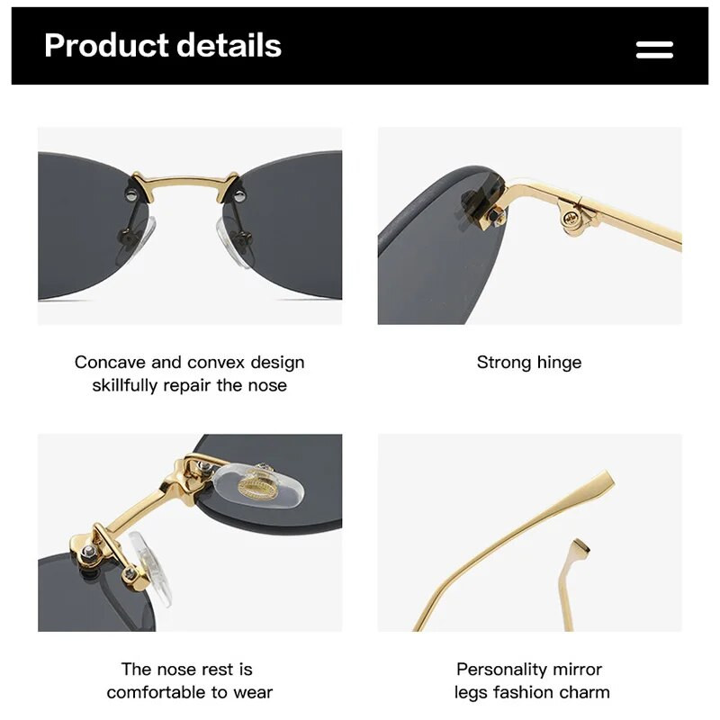 Нови дамски слънчеви очила Y2k лещи Сенки за котешки очи Очила без рамки Ретро очила с букви Луксозни винтидж слънчеви очила Абажури Аксесоари