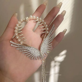 New Angel Wings Pearl Rhinestone Tassel Pill Head Ponytail πόρπη Κλιπ μαλλιών Γυναικεία Κορεάτικη κάρτα μαλλιών Αξεσουάρ μαλλιών