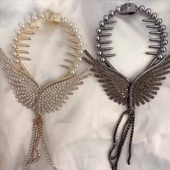 New Angel Wings Pearl Rhinestone Tassel Pill Head Ponytail πόρπη Κλιπ μαλλιών Γυναικεία Κορεάτικη κάρτα μαλλιών Αξεσουάρ μαλλιών