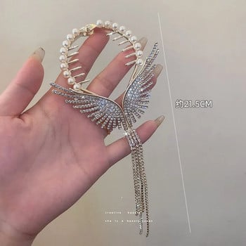 New Angel Wings Pearl Rhinestone Tassel Pill Head Ponytail πόρπη Κλιπ μαλλιών Γυναικεία Κορεάτικη κάρτα μαλλιών Αξεσουάρ μαλλιών