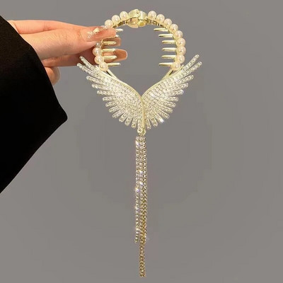 New Angel Wings Pearl Rhinestone Tassel Pill Head Ponytail πόρπη Κλιπ μαλλιών Γυναικεία Κορεάτικη κάρτα μαλλιών Αξεσουάρ μαλλιών
