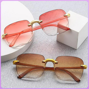 Слънчеви очила без рамки за жени Летни градиентни слънчеви очила с UV защита с диаманти Ретро личностни момичета Слънчеви очила