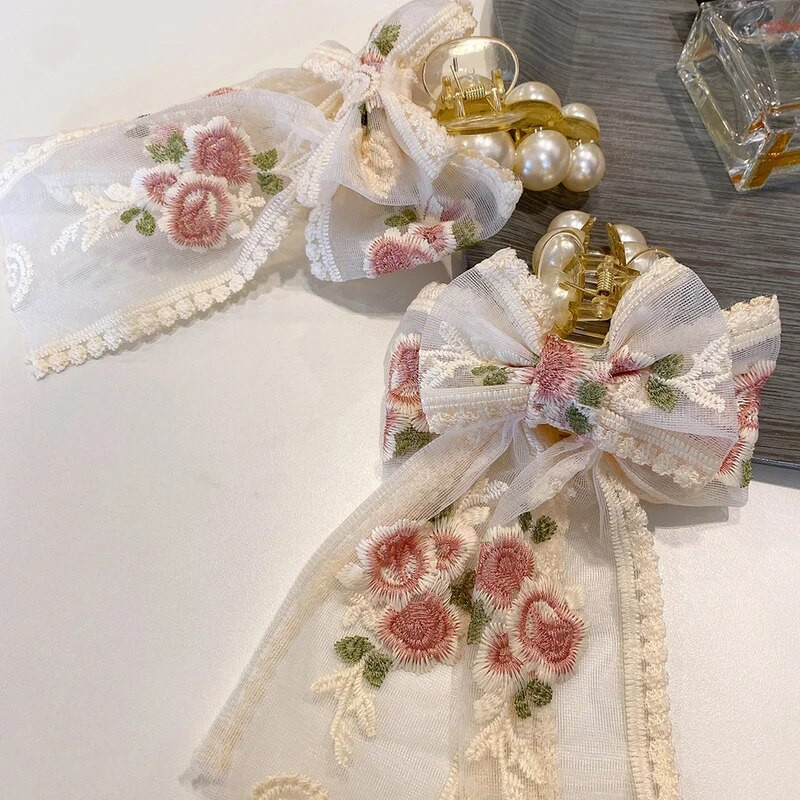 Modne žene Djevojke Čipkasta mašna Biserna mašna za kosu Vintage slatki dodaci za kosu Kopča za kosu Ukosnice Vrpca mašna Ukosnice Pokrivala za glavu