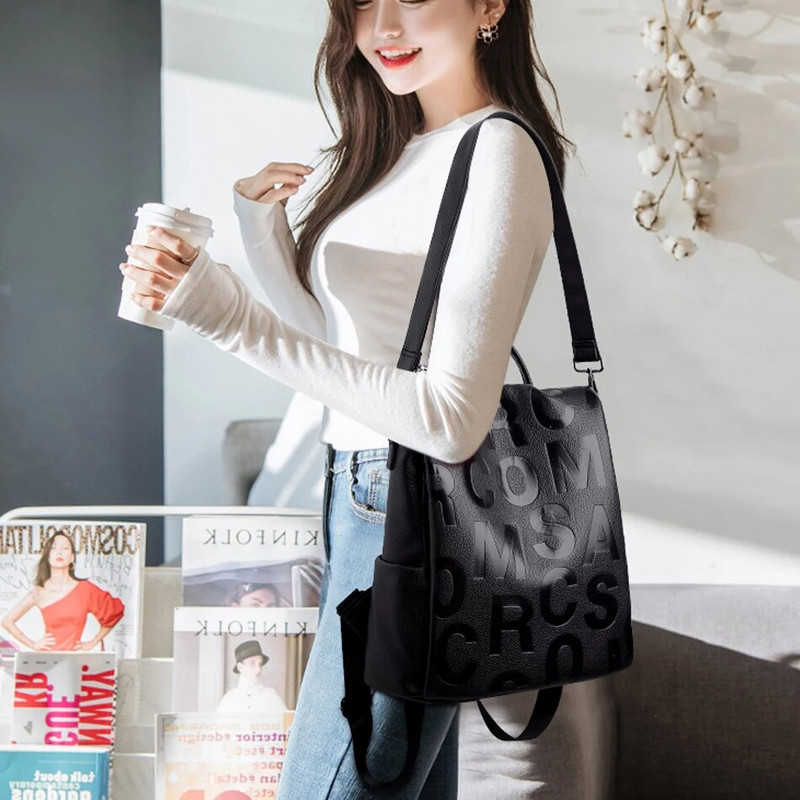 Trend Ženske ruksake protiv krađe Visokokvalitetne školske torbe s pismom od meke PU kože za djevojčice Torba na rame Ruksak Putne torbe