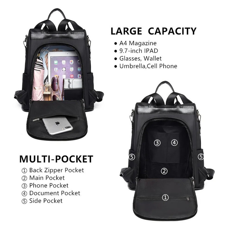 Protuprovalni ženski ruksaci Vodootporni Oxford ruksak za djevojčice Ruksak poznatog brenda Ženski ruksak velikog kapaciteta crni