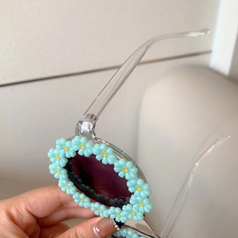 KAMMPT Retro erilised ümmargused Daisy Flower päikeseprillid, naine 2022. aasta vanamoebrändi naiste prillid, reisivad UV-varjud