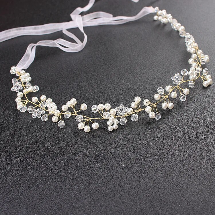 Πέρλα Κρυστάλλινο Λουλούδι Γυναικεία Στεφάνι Νυφικού Γάμου Νύφη Γιρλάντα Κεφαλή στεφάνι Κορδέλες κεφαλής Κοσμήματα για τα μαλλιά